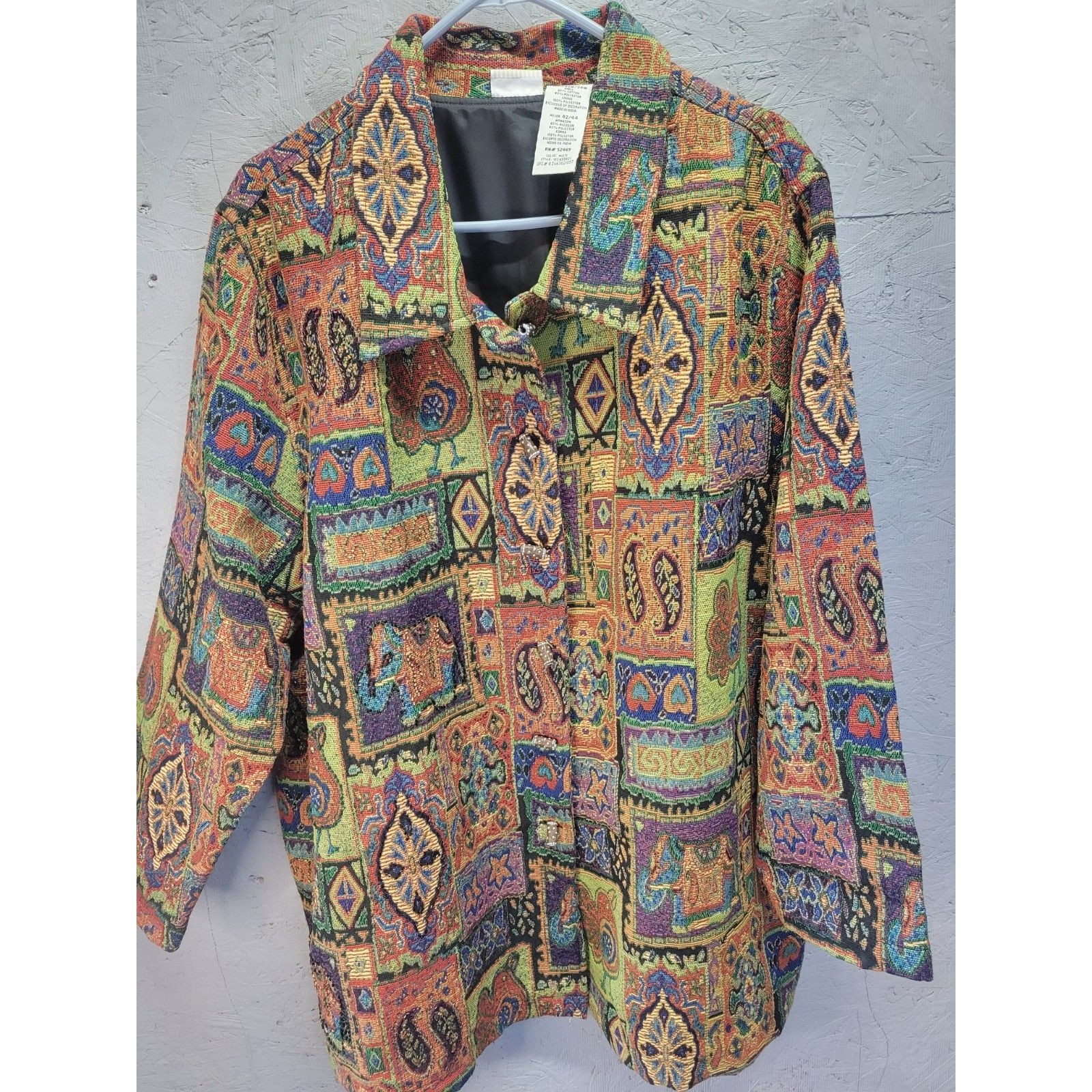 White Stag Jacket Art Deco Style Tapestry Blazer Oversized Coat Sz 24